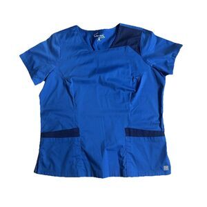 ButterSoft Stretch Blue Scrub Shirt Women's Large Double Front Pocket Size L